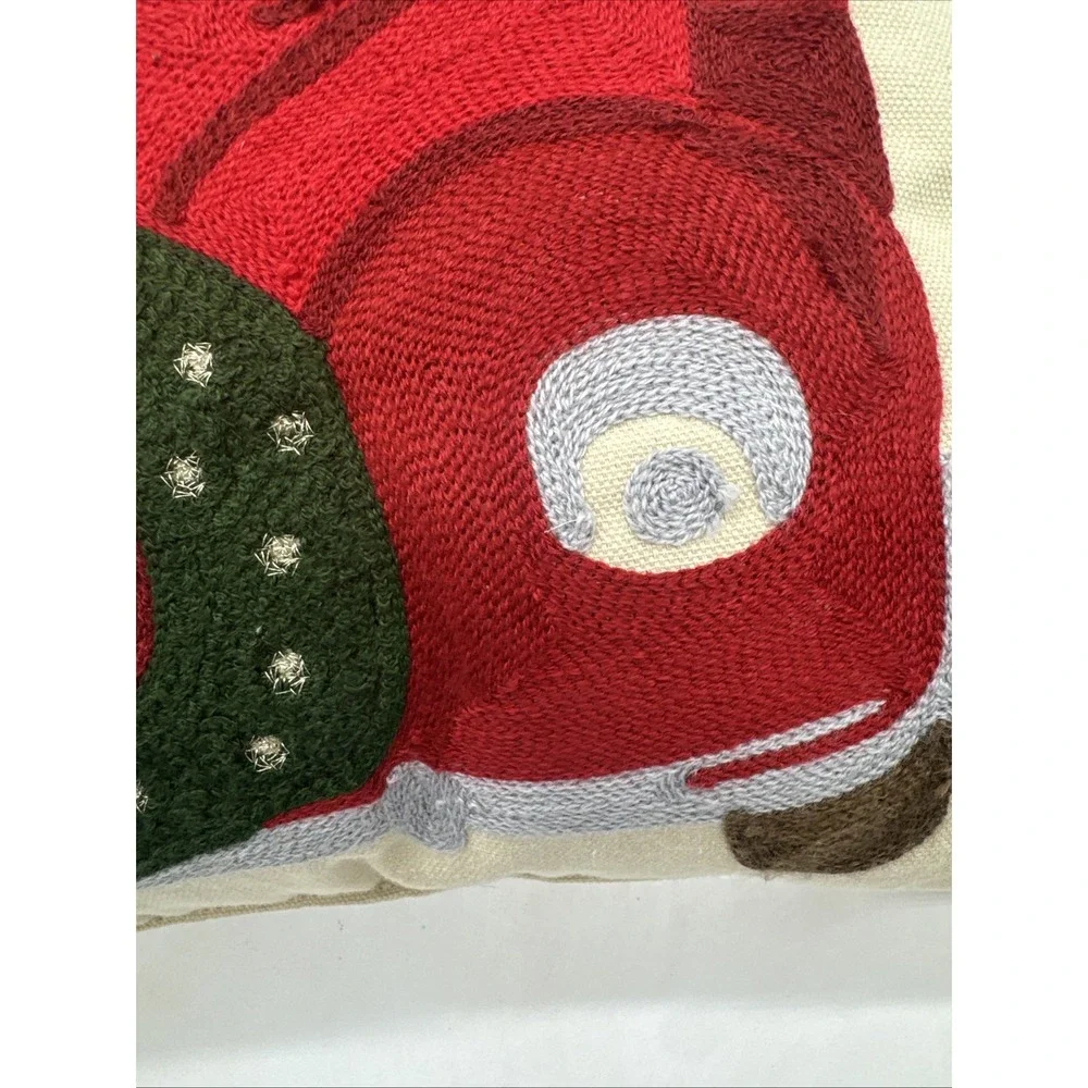 Christmas Holiday Throw Pillow Vintage Truck With Tree Beige 17